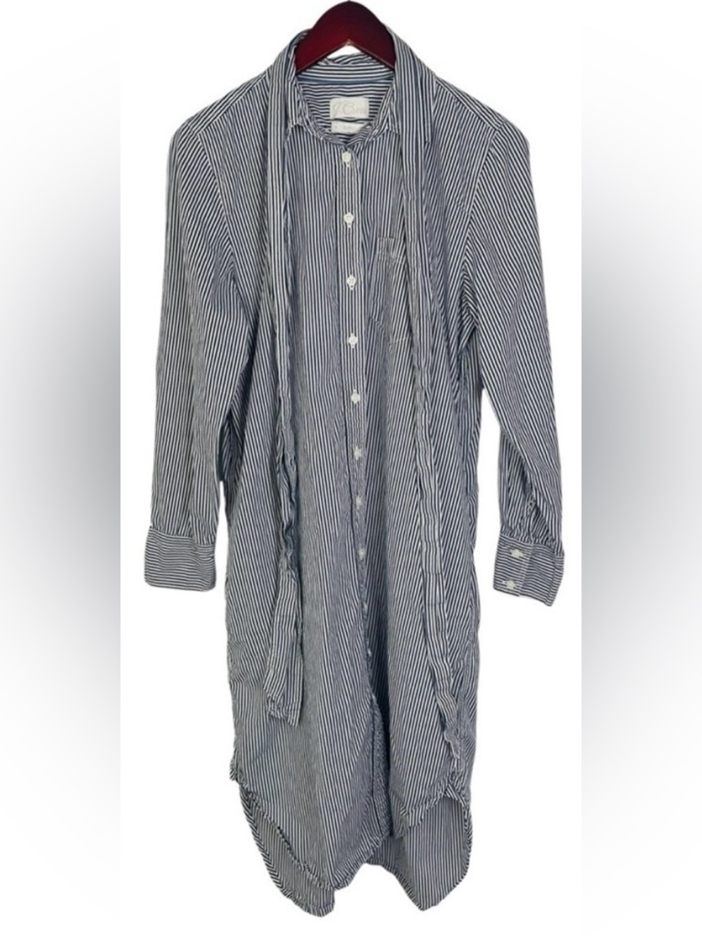 J crew striped midi shirt dress long sleeve collared tie-belt cotton beach small